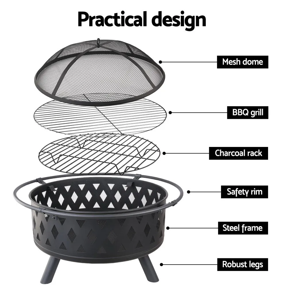 Fire Pit BBQ Charcoal Grill Ring Portable Outdoor Kitchen Fireplace 32Inch