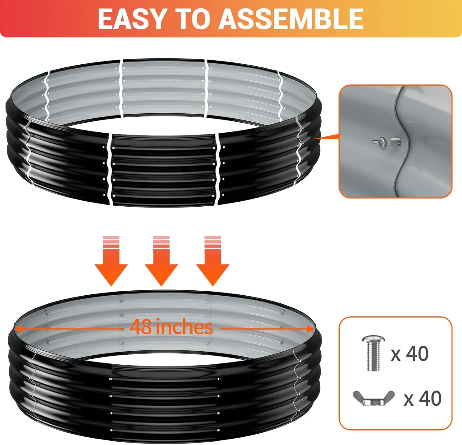 Fire Pit Ring for Outside - 48IN Heavy Duty Round Wood Burning Outdoor Fireplaces,High Heat Resistant,12''Raised,Galvanized Steel Firepit Portable for Camping,Bonfire,Backyard,Beach,Patio