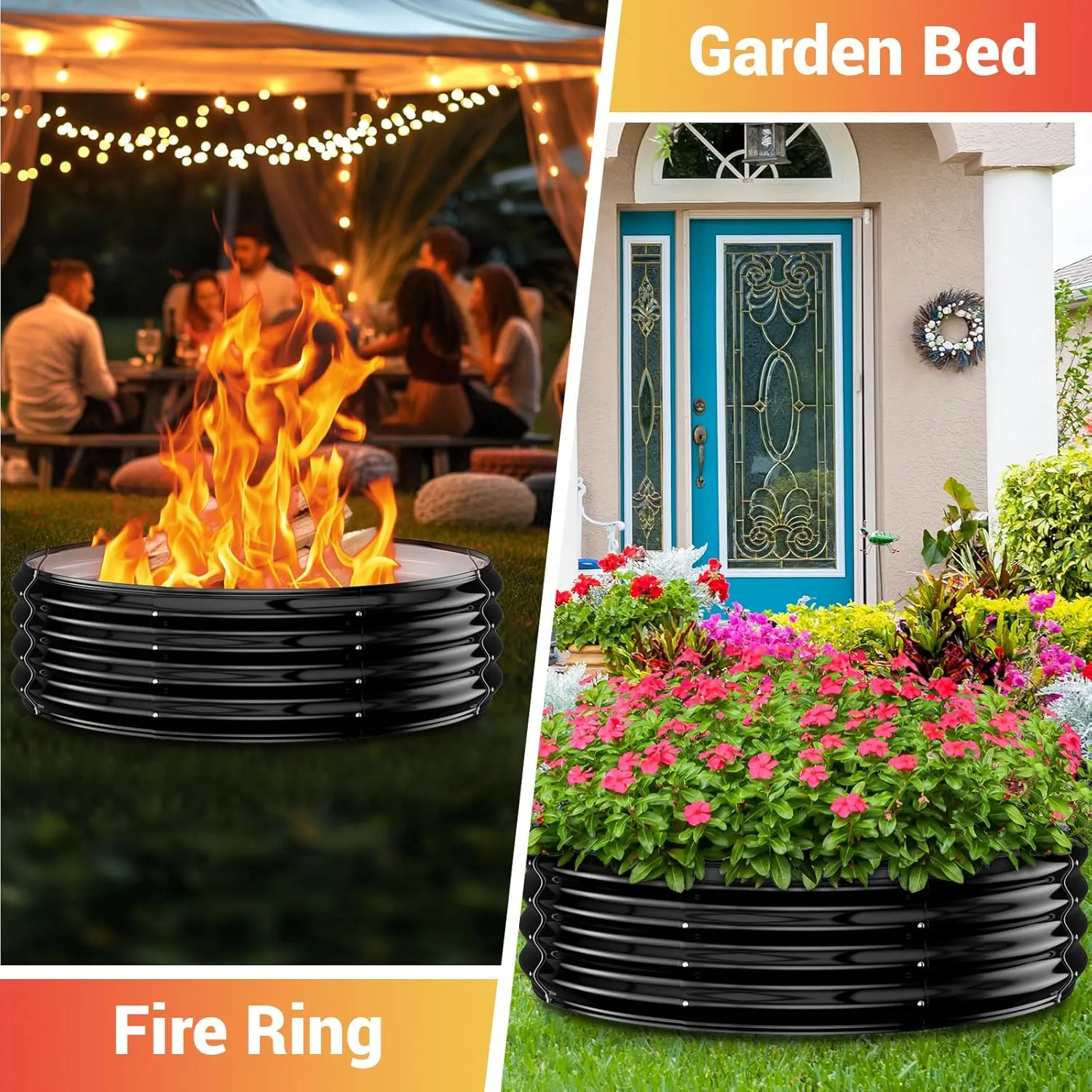 Fire Pit Ring for Outside - 48IN Heavy Duty Round Wood Burning Outdoor Fireplaces,High Heat Resistant,12''Raised,Galvanized Steel Firepit Portable for Camping,Bonfire,Backyard,Beach,Patio