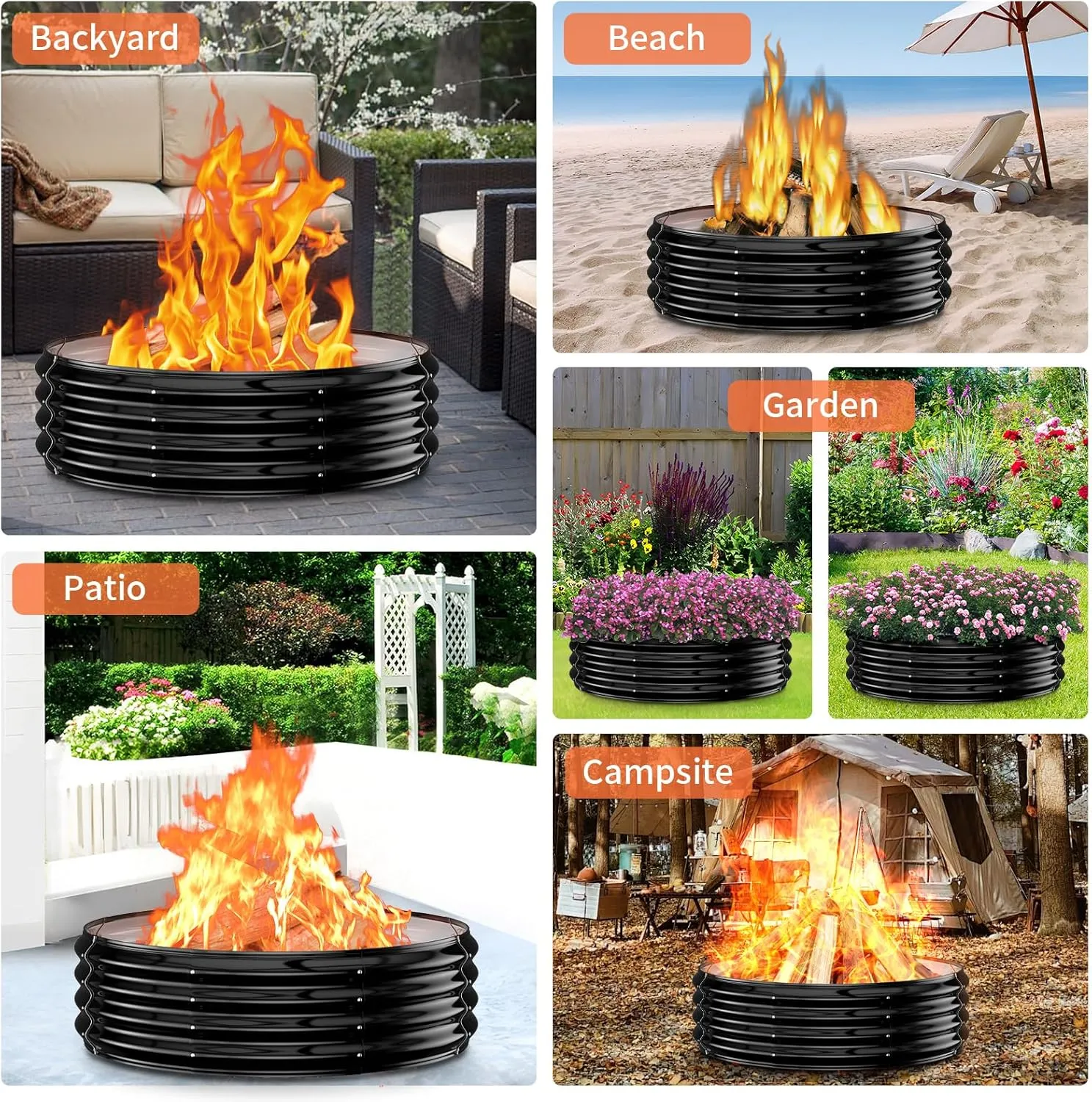 Fire Pit Ring for Outside - 48IN Heavy Duty Round Wood Burning Outdoor Fireplaces,High Heat Resistant,12''Raised,Galvanized Steel Firepit Portable for Camping,Bonfire,Backyard,Beach,Patio