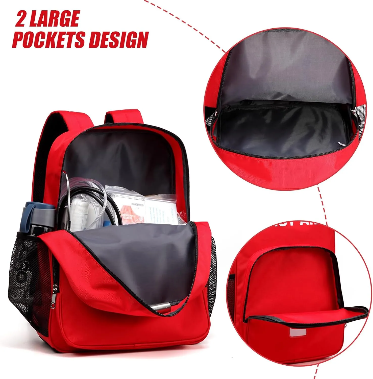 First Aid Backpack Emergency Medical Empty Waterproof Survival First Responder Trauma Bag Travel Home Outdoor Camping (Red)