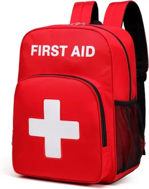 First Aid Backpack Emergency Medical Empty Waterproof Survival First Responder Trauma Bag Travel Home Outdoor Camping (Red)