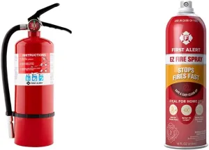First Alert PRO5 Rechargeable Heavy Duty Plus Fire Extinguisher UL rated 3-A:40-B:C, Red, 10 lbs & EZ Fire Spray, Extinguishing Aerosol Spray, AF400