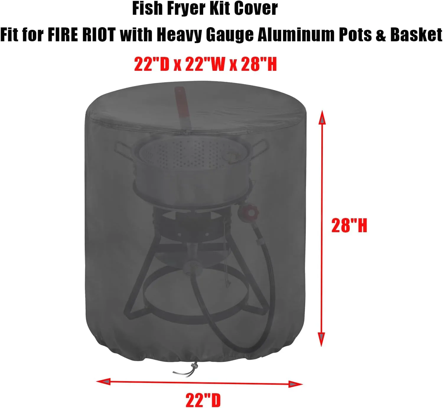 Fish Fryer Kit Cover Fit for FIRE RIOT with Heavy Gauge Aluminum Pots & Basket, Waterproof Outdor Cooking Propane Deep Fryer Cover-(22x22x28 inch)