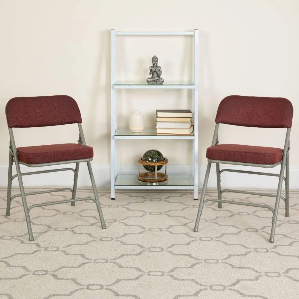 Flash Furniture 2 Pack HERCULES Series Premium Curved Triple Braced & Double Hinged Burgundy Fabric Metal Folding Chair