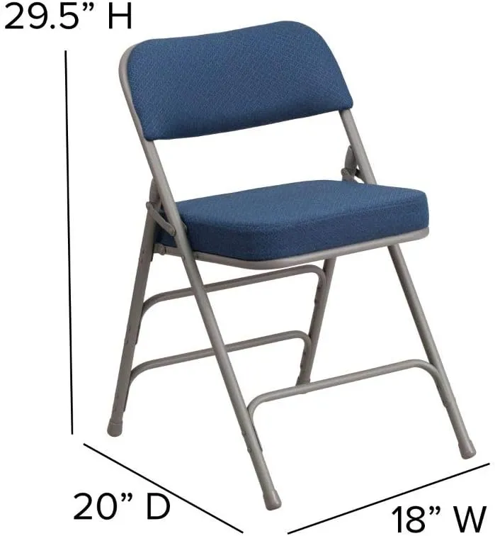 Flash Furniture 2 Pack HERCULES Series Premium Curved Triple Braced & Double Hinged Navy Fabric Metal Folding Chair