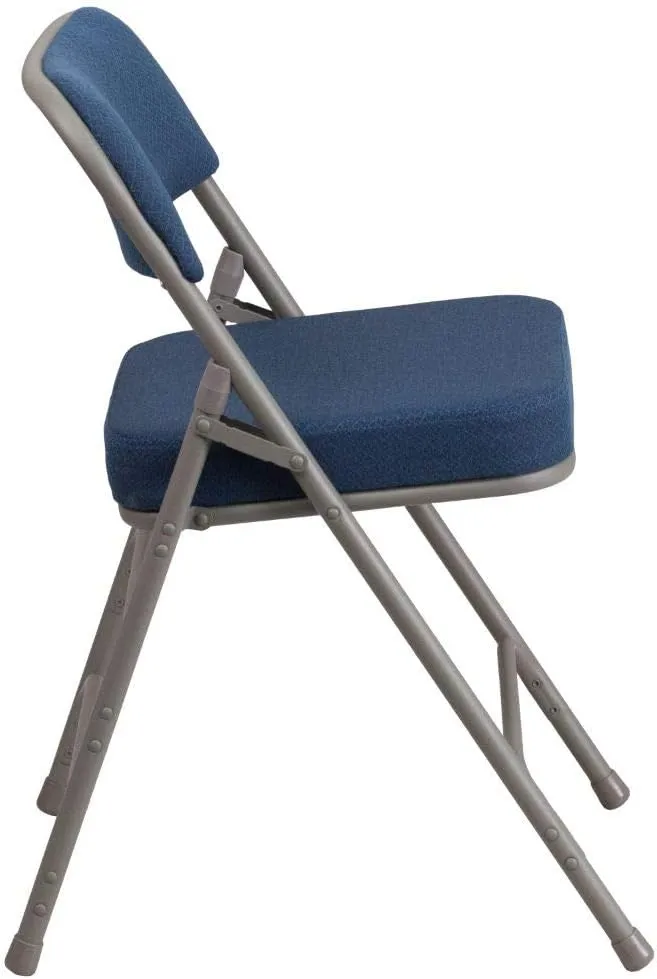 Flash Furniture 2 Pack HERCULES Series Premium Curved Triple Braced & Double Hinged Navy Fabric Metal Folding Chair