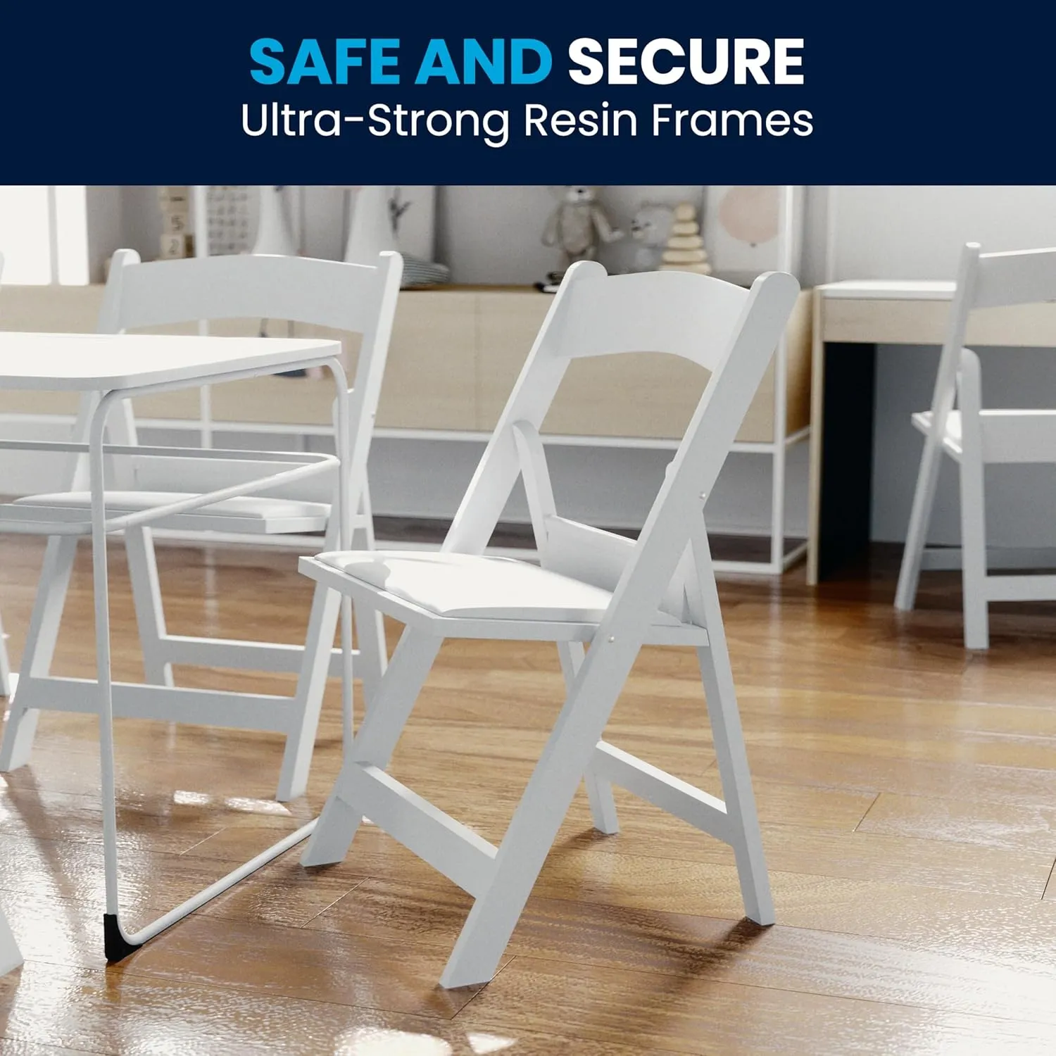 Flash Furniture HERCULES Kids White Resin Folding Chair with White Vinyl Padded Seat
