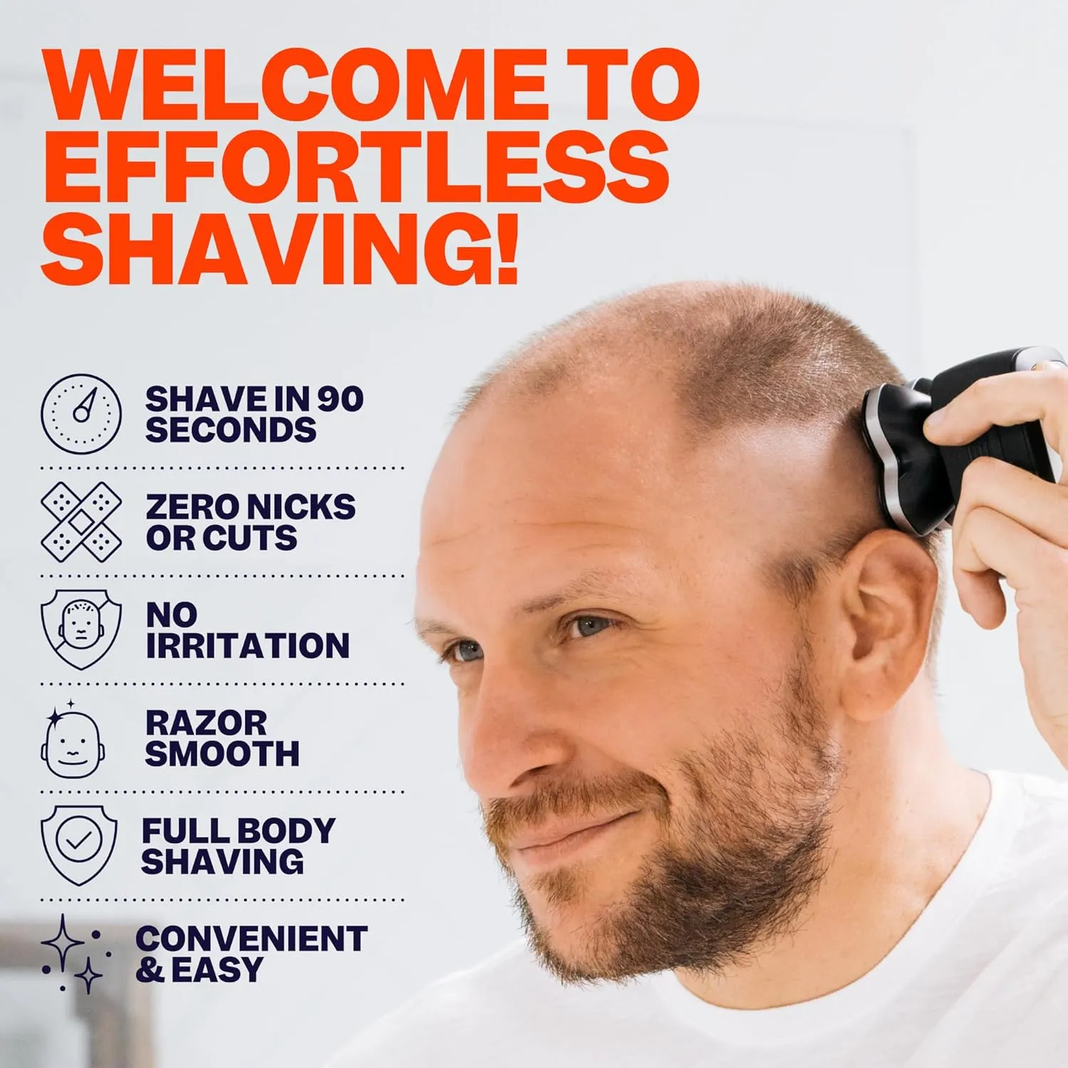 FlexSeries Pro Electric Head & Body Shaver - Mens Cordless Rechargeable Wet/Dry Skull Bald Head Back & Groin Waterproof Razor with Rotary Blades, Clippers, Nose Trimmer, Brush, Massager