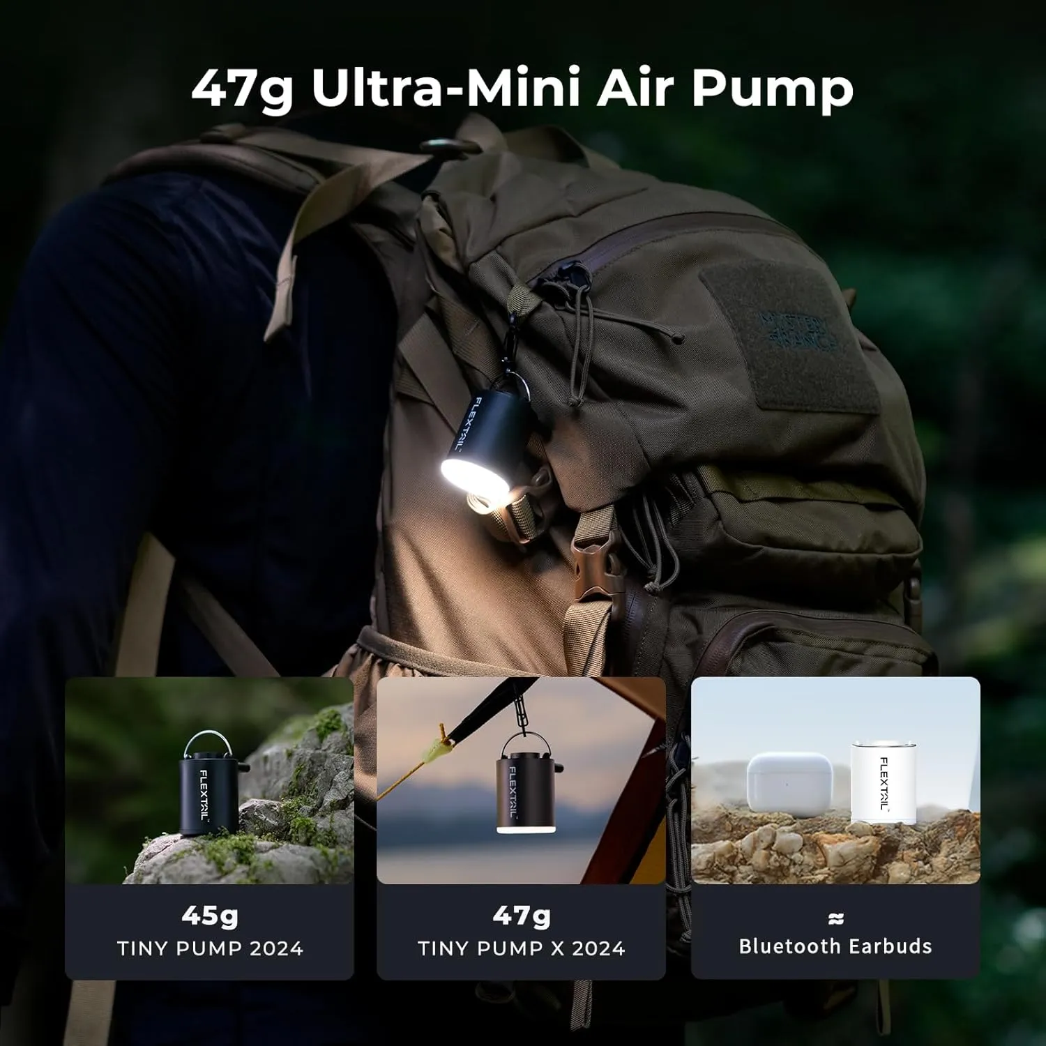 FLEXTAILGEAR 4kPa Air Pump for Inflatables, Portable Air Mattress Pump, Mini Camping Air Pump, Rapid In/Deflation with 180 L/min Airflow for Sleeping Pads, Pool Float,Swimming Ring Vacuum Storage Bags