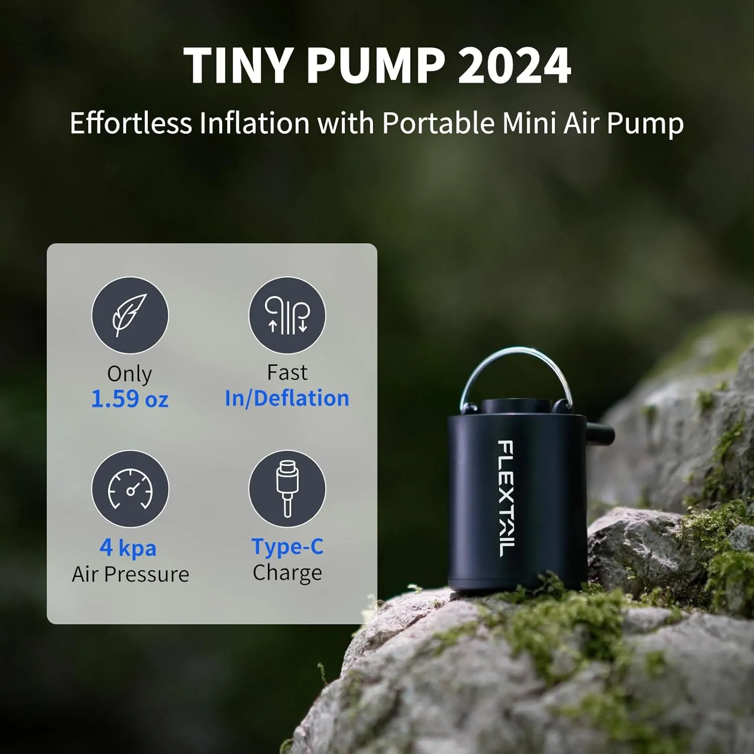FLEXTAILGEAR 4kPa Air Pump for Inflatables, Portable Air Mattress Pump, Mini Camping Air Pump, Rapid In/Deflation with 180 L/min Airflow for Sleeping Pads, Pool Float,Swimming Ring Vacuum Storage Bags