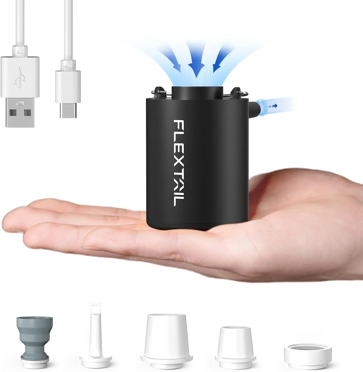 FLEXTAILGEAR 4kPa Air Pump for Inflatables, Portable Air Mattress Pump, Mini Camping Air Pump, Rapid In/Deflation with 180 L/min Airflow for Sleeping Pads, Pool Float,Swimming Ring Vacuum Storage Bags