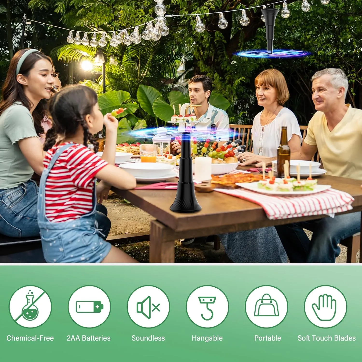 Fly Fans for Tables, Portable Fly Repellent Food Table Fans to Keep Flies Away by Soft Blades for Indoor Outdoor for Picnic, Camping, Party, Kitchen, and BBQ (4 Pack)