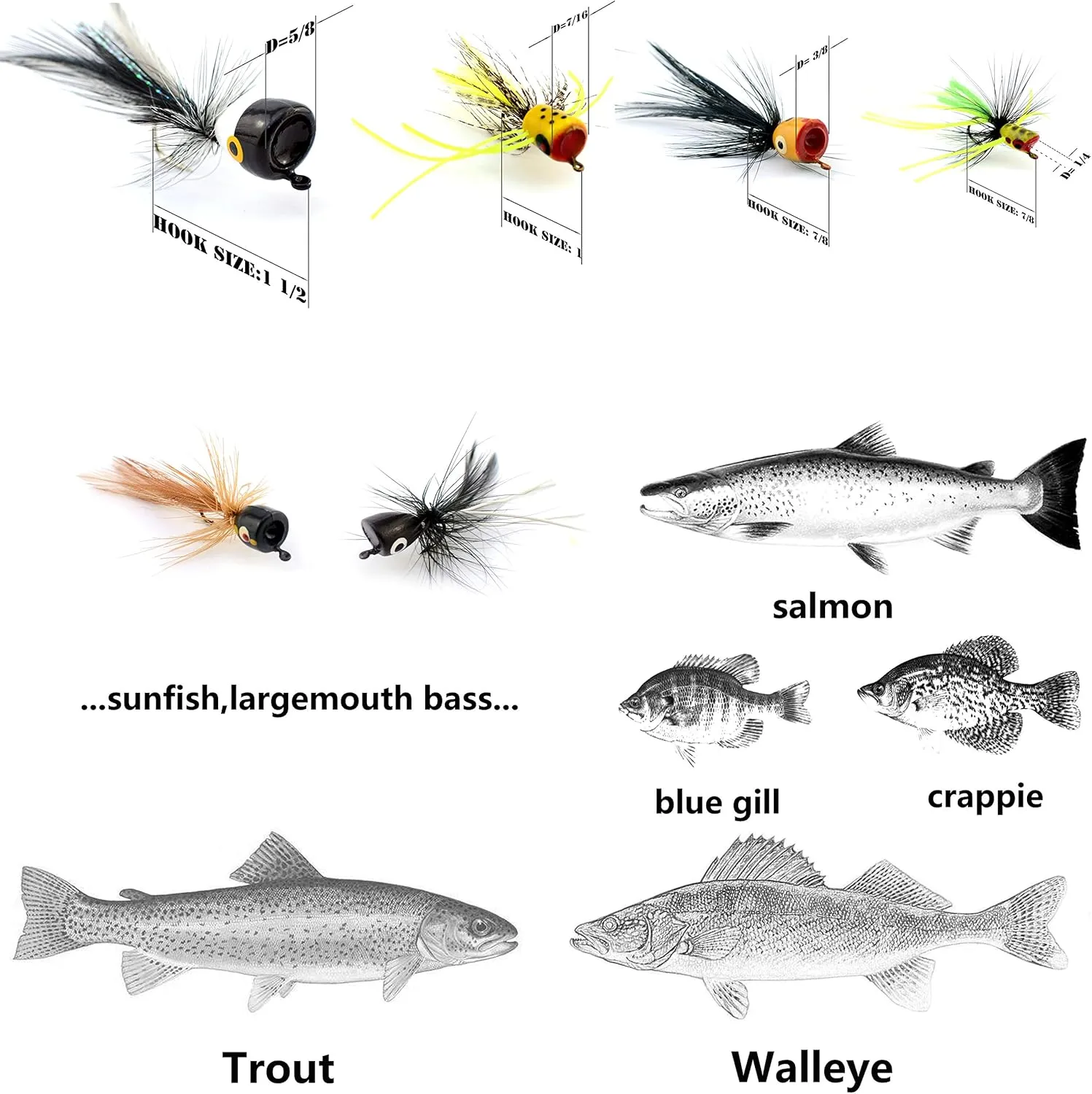 Fly Fishing Flies Kit/Trout/Salmon/bass Flies Streamers Dry/Wet Flies.Nymphs,Fly Poppers (with Waterproof Fly Box)