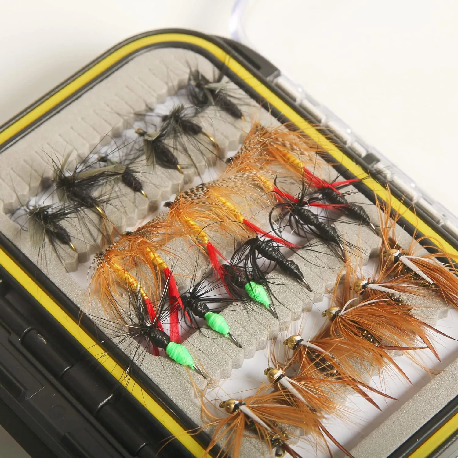 Fly Fishing Flies with Waterproof Fly Box Kit for Bass Trout Salmon 32Pcs/48Pcs/88Pcs/100Pcs Premium Hand-Tied Dry Flies, Nymphs, Scud Streamers Lures Starter Kit with Hooks