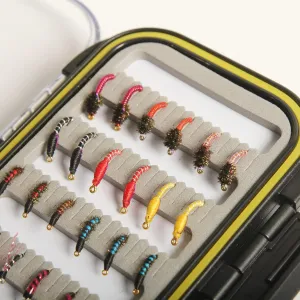 Fly Fishing Flies with Waterproof Fly Box Kit for Bass Trout Salmon 32Pcs/48Pcs/88Pcs/100Pcs Premium Hand-Tied Dry Flies, Nymphs, Scud Streamers Lures Starter Kit with Hooks