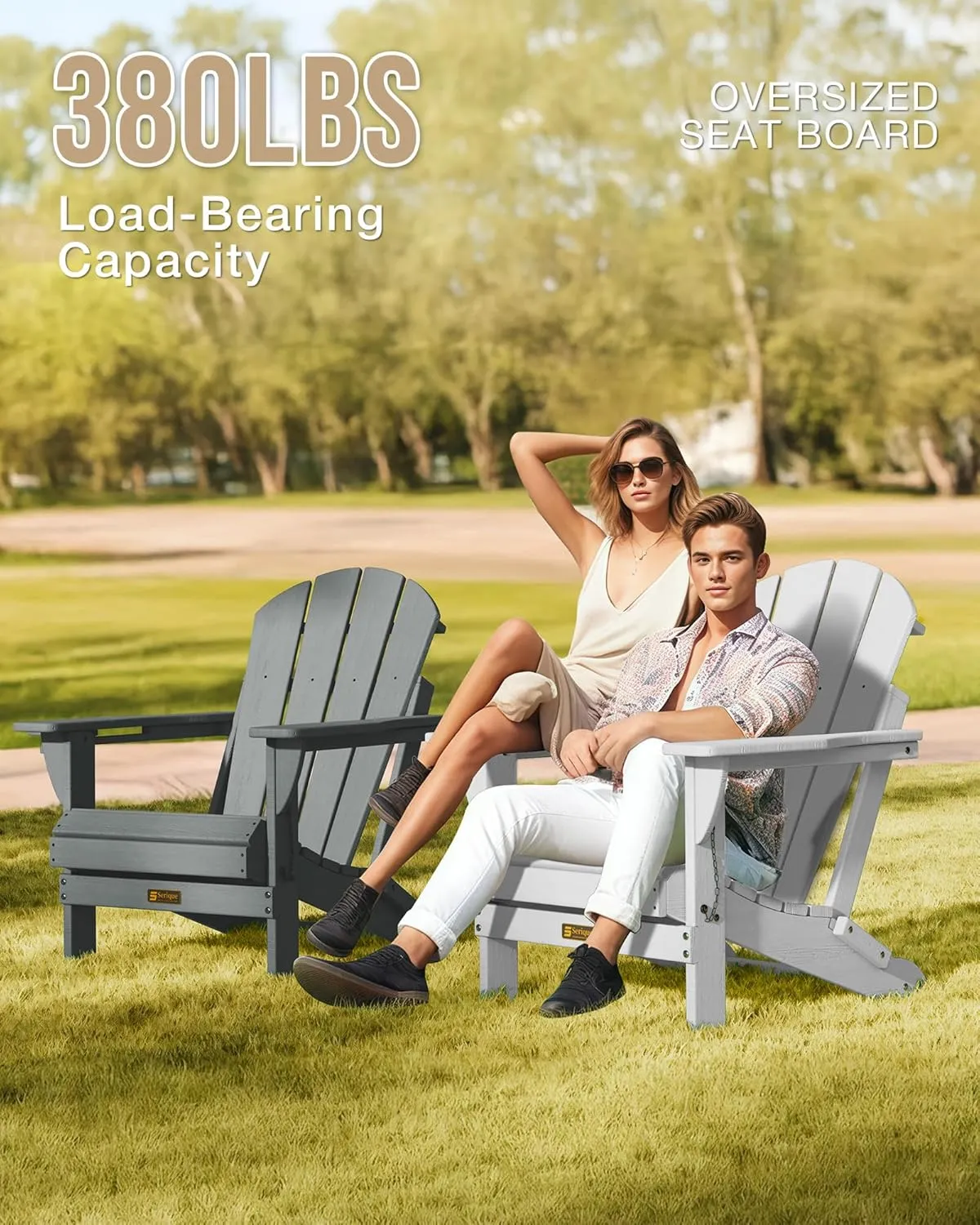 Folding Adirondack Chair, Patio Chairs Weather Resistant, Outdoor Chair Wood Texture, Lawn Chair with Cup Holder, Fire Pit Chair for Deck, Outdoor, Porch, Backyard, Garden (White)