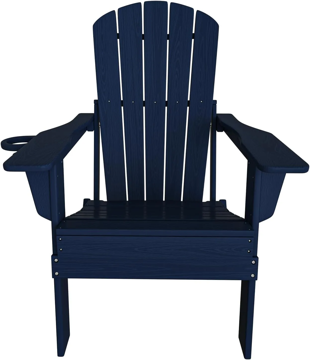 Folding Adirondack Chair, SGS Tested, Wooden Textured with Cup Holder, Heavy All-Weather HDPE Comfortable Set Poolside Backyard Lawn Navy Blue