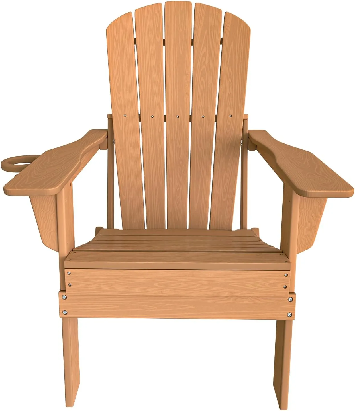 Folding Adirondack Chair, SGS Tested, Wooden Textured with Cup Holder, Heavy All-Weather HDPE Comfortable Set Poolside Backyard Lawn Teak