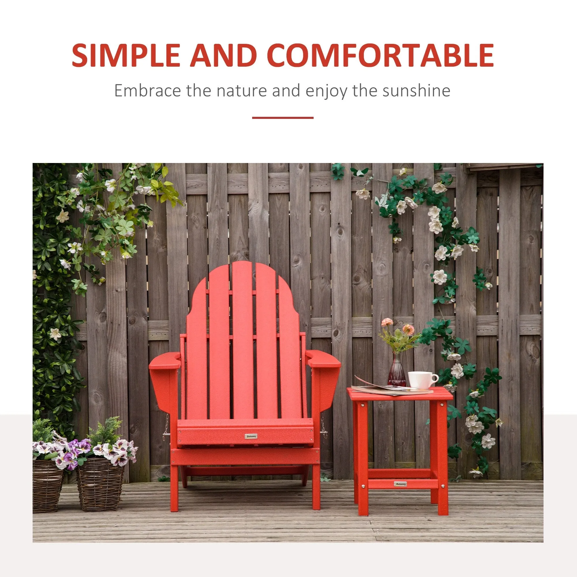 Folding Adirondack Chair - Weather Resistant Patio & Fire Pit Chair with Wide Armrests and High-Back Design