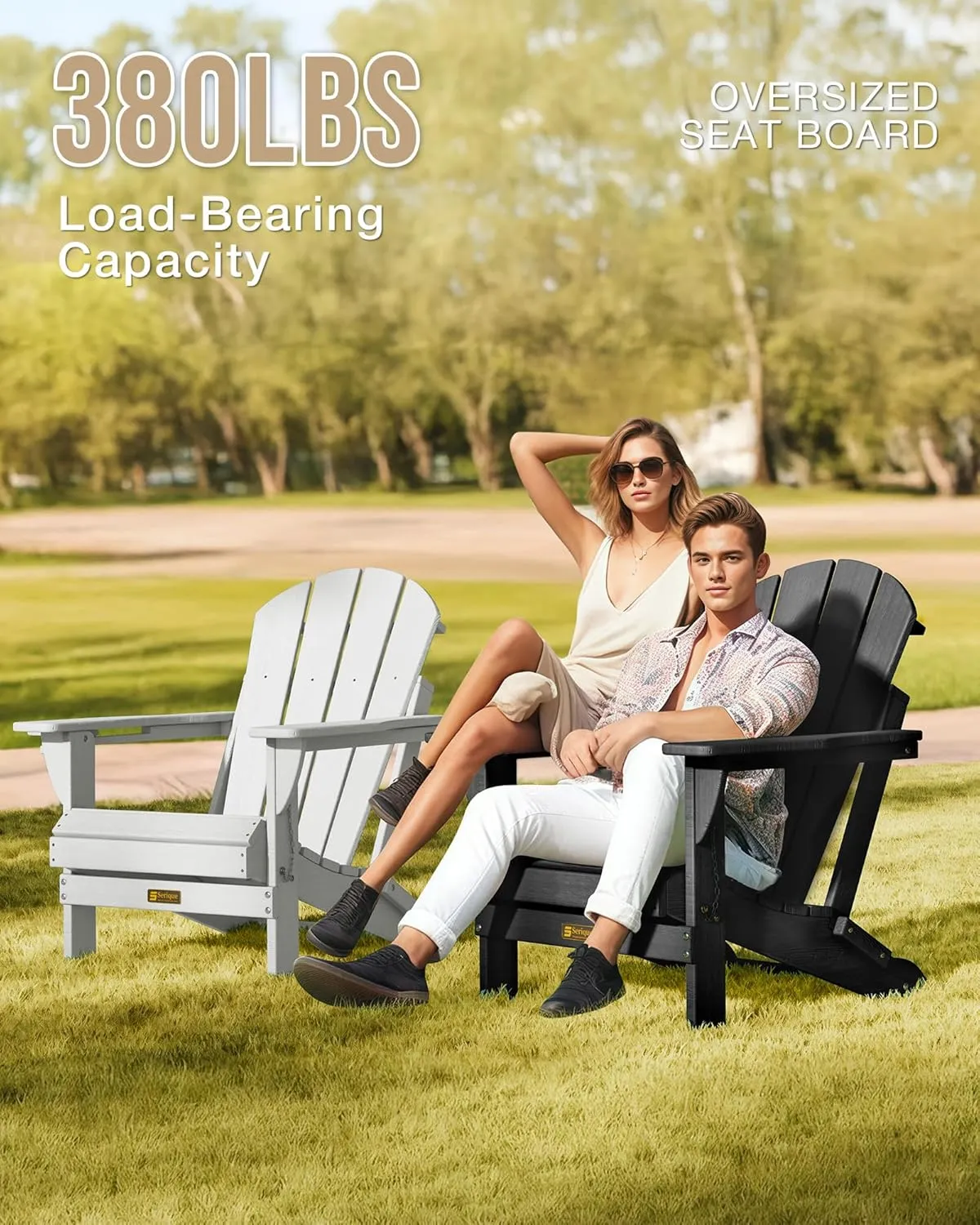 Folding Adirondack Chair Wood Texture, Patio Chairs Weather Resistant, Outdoor Chair, Lawn Chair with Cup Holder, Fire Pit Chair for Deck, Outdoor, Porch, Backyard, Garden (Black)