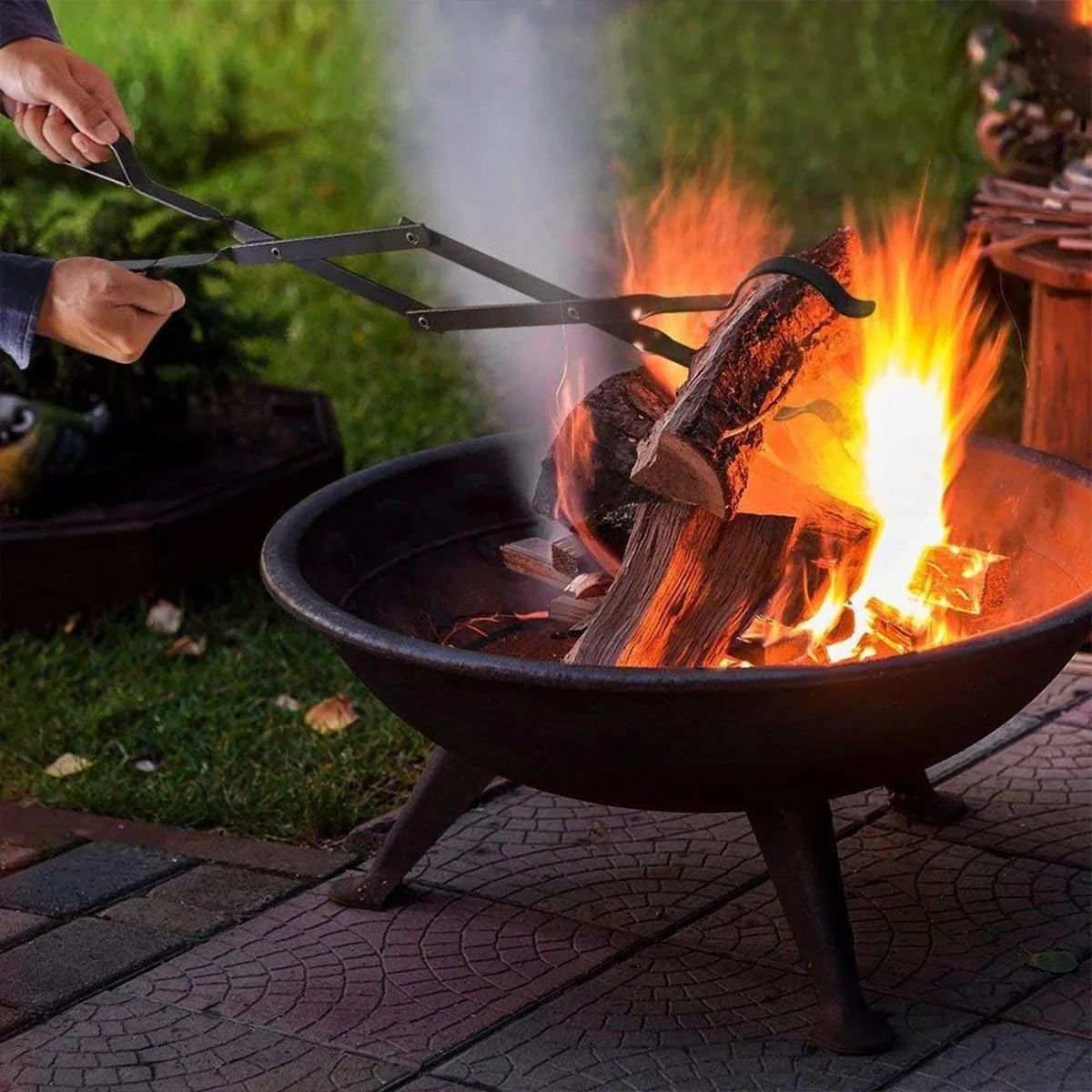 Folding Fireplace Tongs Grip Fire Pit Pliers Outdoor Indoor Fire Tools Durable
