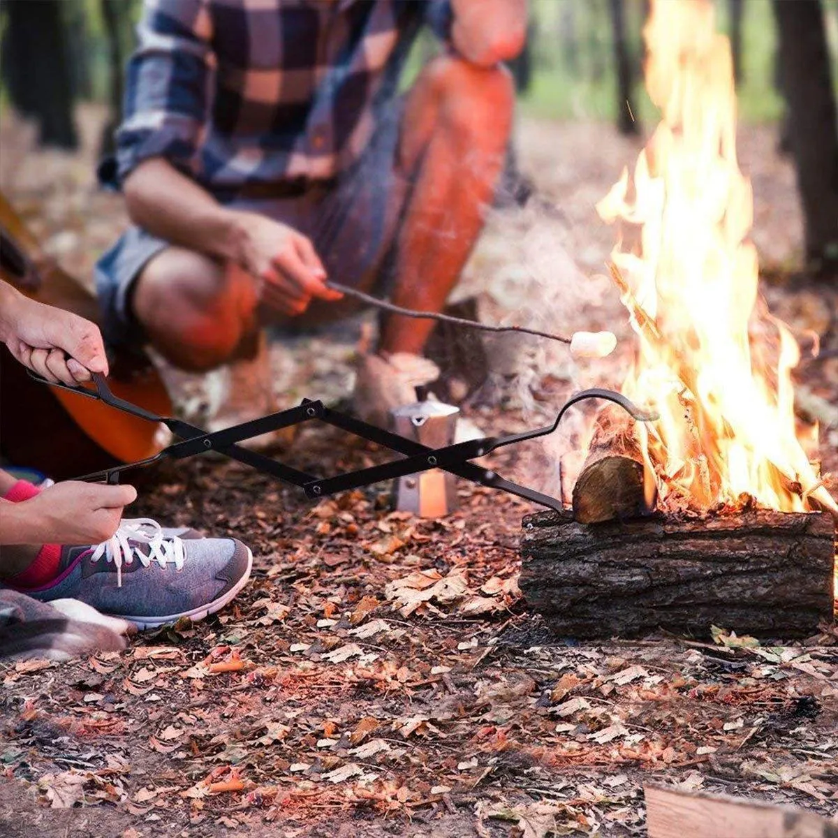 Folding Fireplace Tongs Grip Fire Pit Pliers Outdoor Indoor Fire Tools Durable