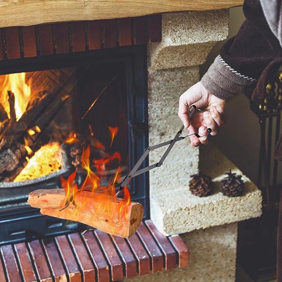 Folding Fireplace Tongs Grip Fire Pit Pliers Outdoor Indoor Fire Tools Durable