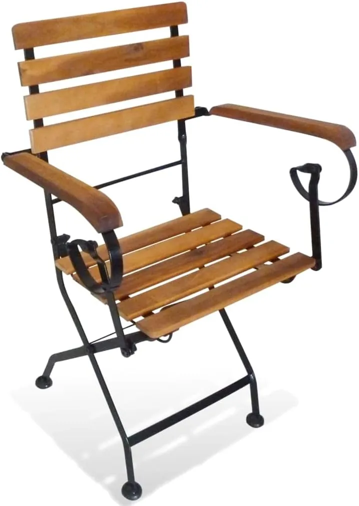 Folding Patio Chairs 2 Pack Steel and Solid Acacia Wood Brown Outdoor Furniture for Garden, Poolside, Camping