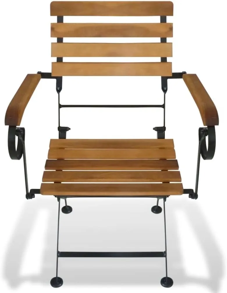 Folding Patio Chairs 2 Pack Steel and Solid Acacia Wood Brown Outdoor Furniture for Garden, Poolside, Camping