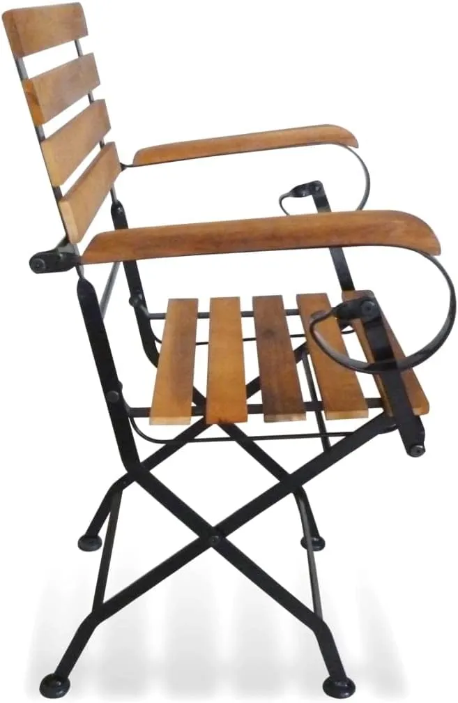Folding Patio Chairs 2 Pack Steel and Solid Acacia Wood Brown Outdoor Furniture for Garden, Poolside, Camping