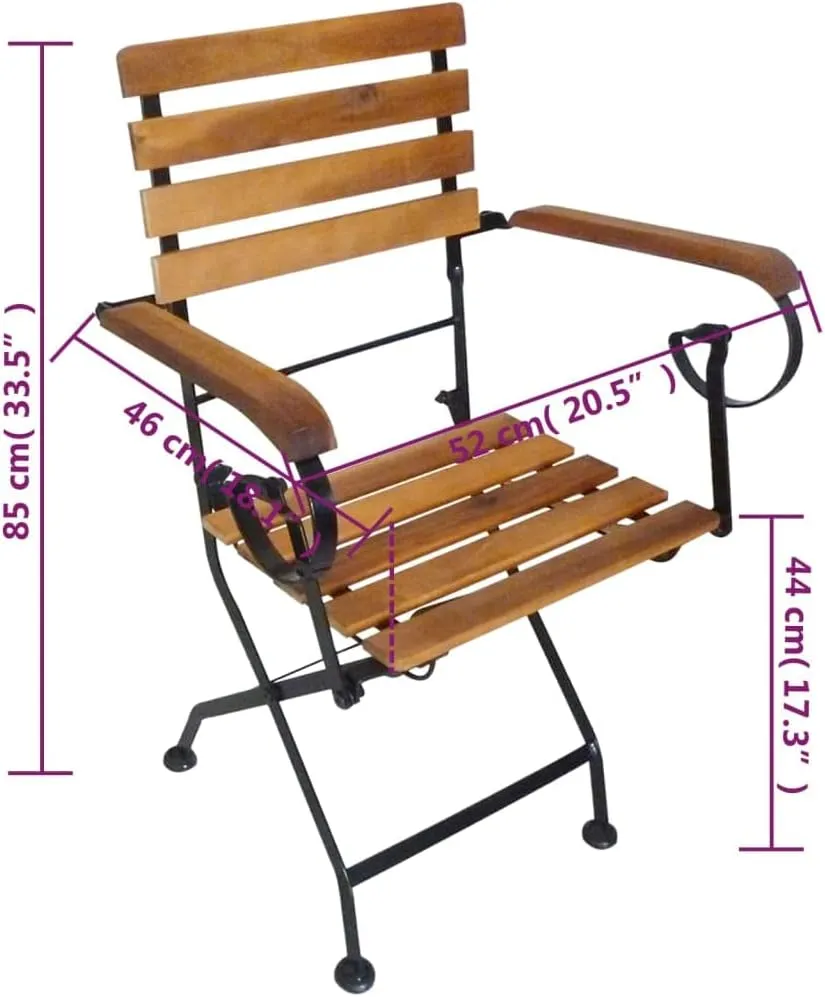 Folding Patio Chairs 2 Pack Steel and Solid Acacia Wood Brown Outdoor Furniture for Garden, Poolside, Camping