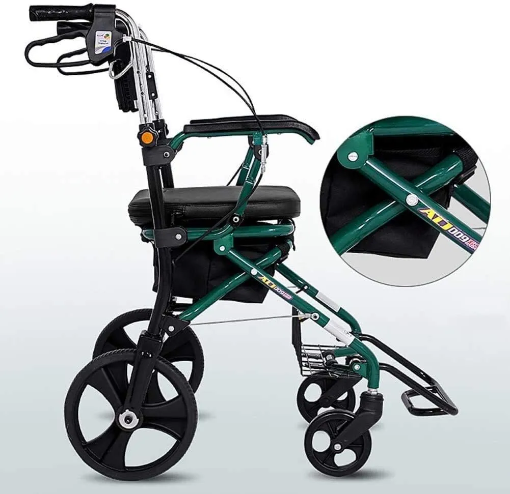 Folding Rollator Folding Rollator Walker, Rolling Walker with Seat & Bag-Mobility Aid for Adult Senior Elderly & Handicapped-Aluminum Transport Chair, Shopping Cart