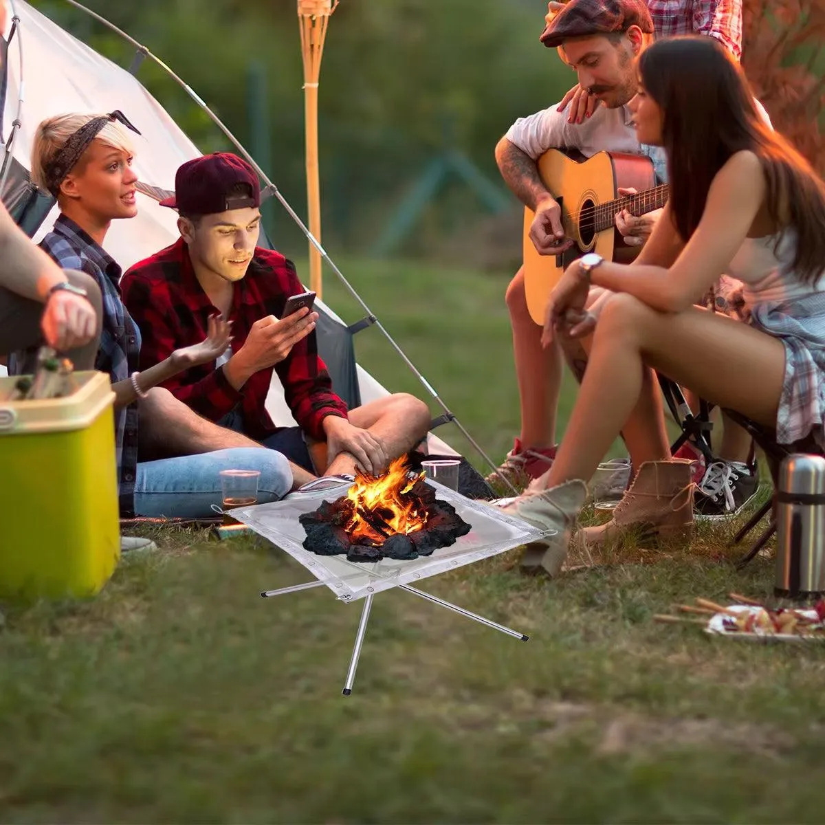 Folding Stainless Steel Mesh Fire Pit Outdoor Camping Hiking Portable Fireplace