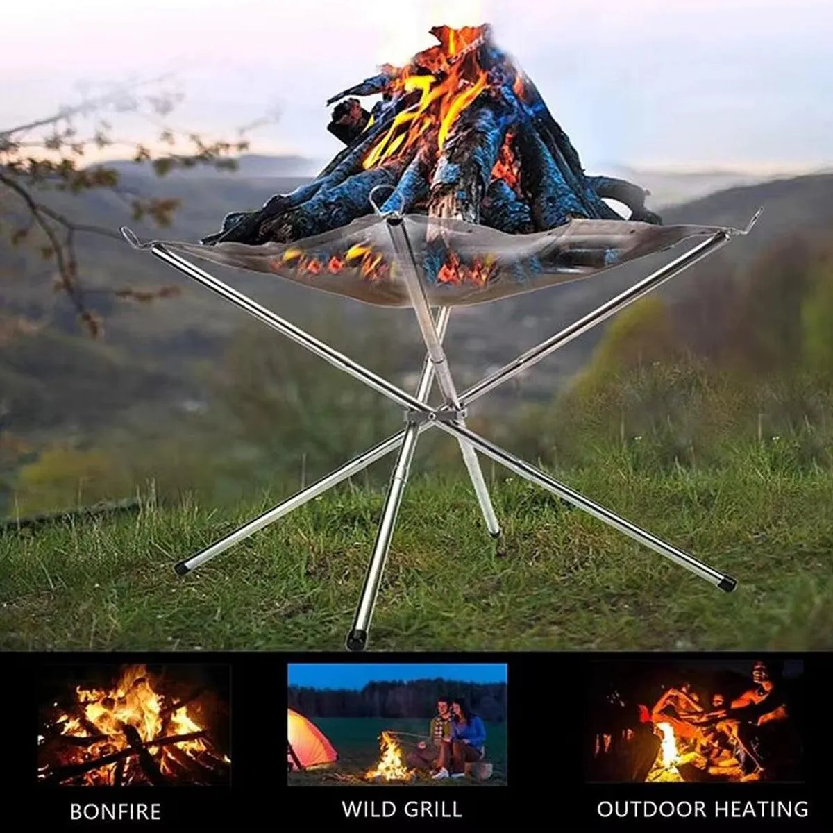 Folding Stainless Steel Mesh Fire Pit Outdoor Camping Hiking Portable Fireplace