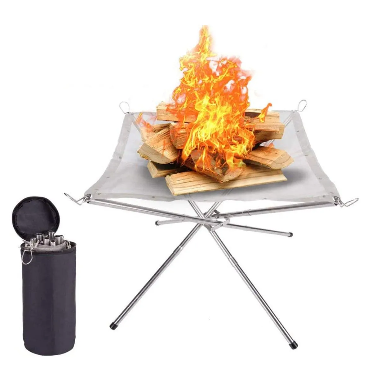 Folding Stainless Steel Mesh Fire Pit Outdoor Camping Hiking Portable Fireplace