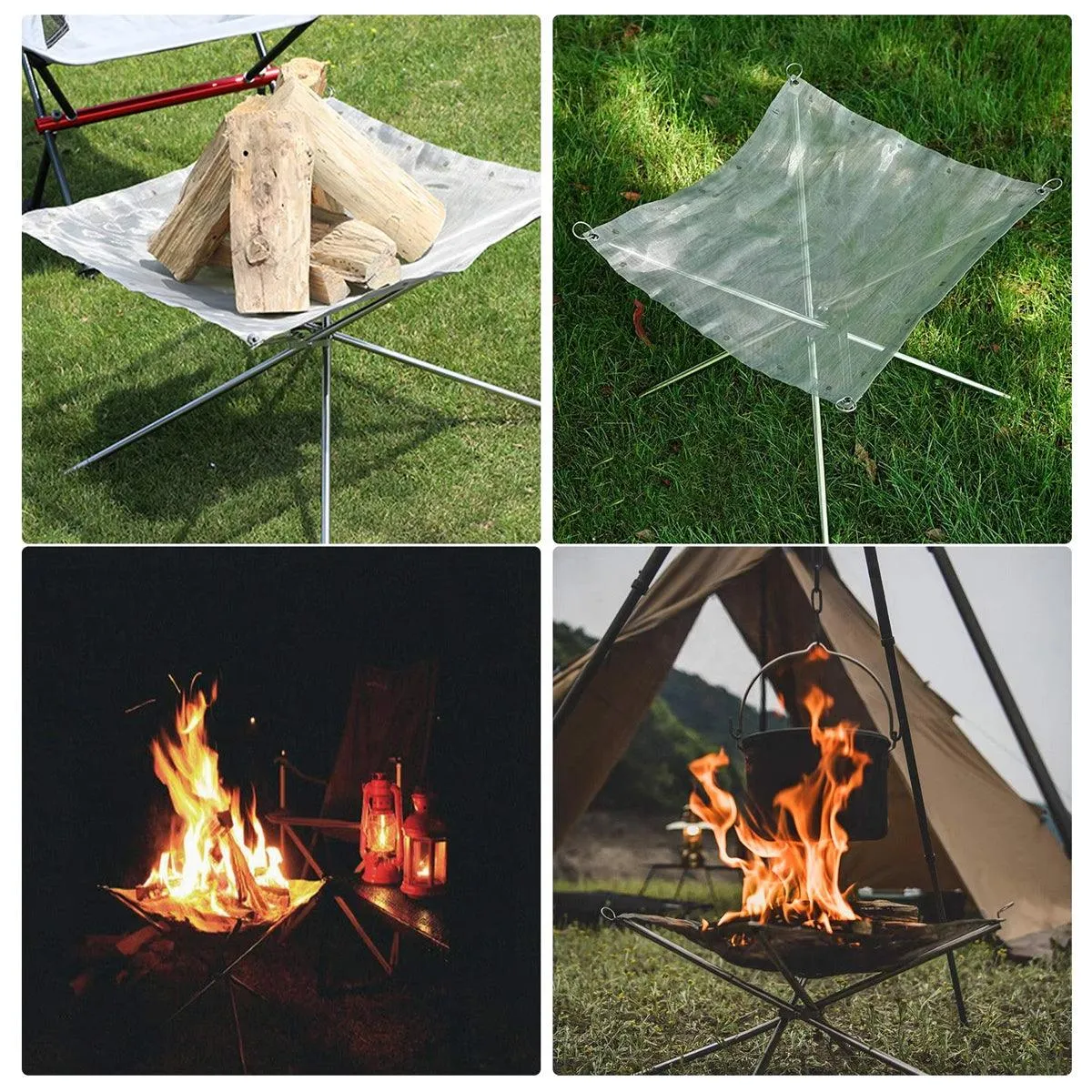 Folding Stainless Steel Mesh Fire Pit Outdoor Camping Hiking Portable Fireplace