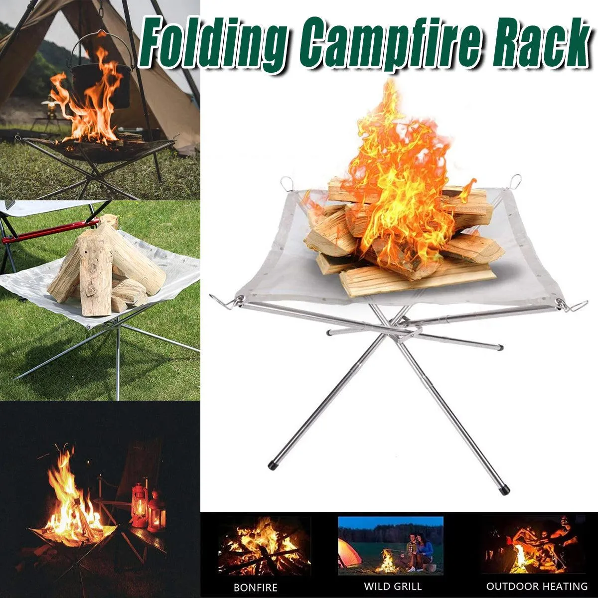 Folding Stainless Steel Mesh Fire Pit Outdoor Camping Hiking Portable Fireplace