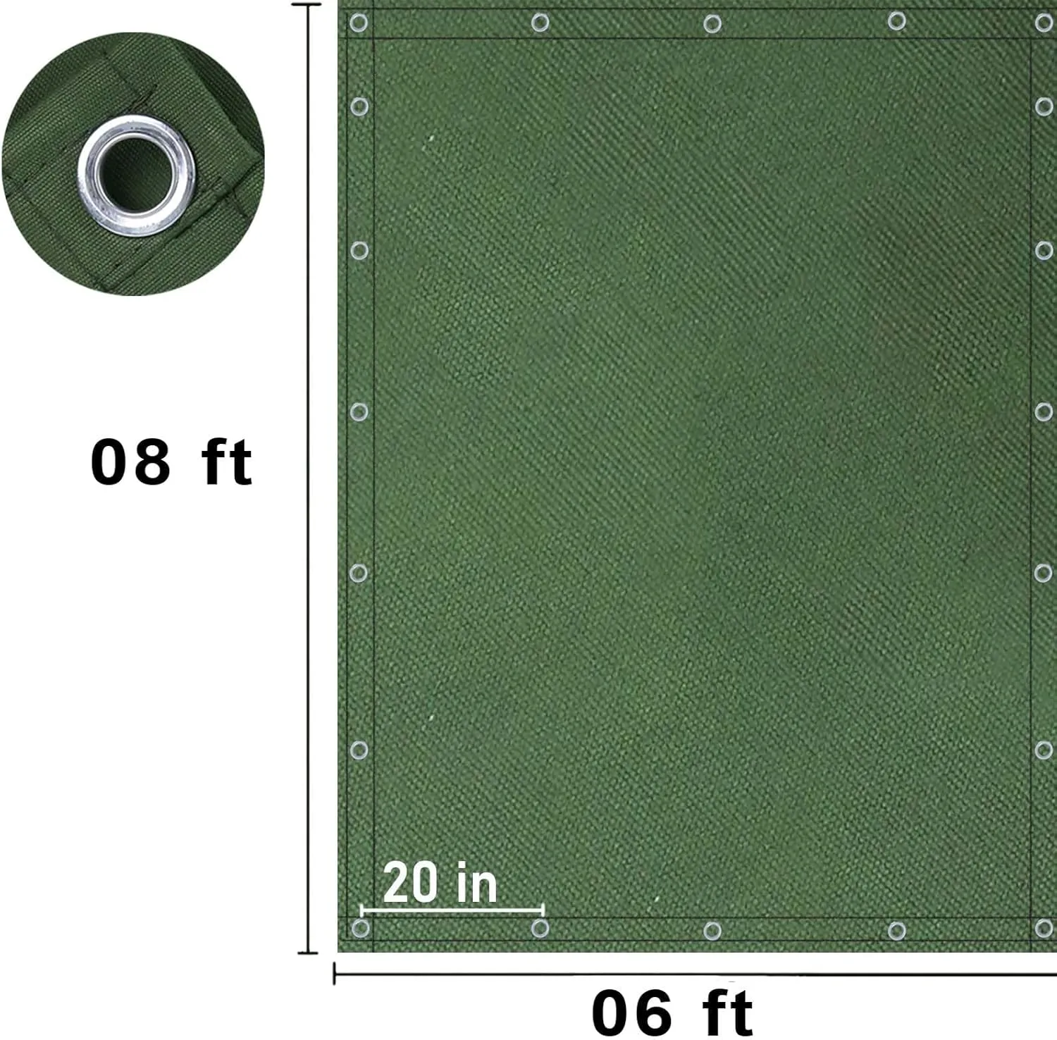 FoundGo Canvas Tarp 6x8ft Heavy Duty Waterresistant Tarps with Grommets, UV Resistant, 22 Mil Tarpaulin,14 oz Durable Cloth Covers for Car, Roof, Boat, Camp, Canopy, Woodpile with Ropes-Green