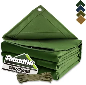 FoundGo Canvas Tarp 6x8ft Heavy Duty Waterresistant Tarps with Grommets, UV Resistant, 22 Mil Tarpaulin,14 oz Durable Cloth Covers for Car, Roof, Boat, Camp, Canopy, Woodpile with Ropes-Green