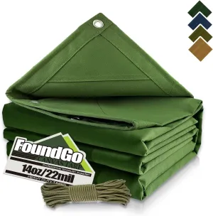 FoundGo Canvas Tarp 8x12ft Heavy Duty Waterresistant Tarps with Grommets, UV Resistant, 22 Mil Tarpaulin,14 oz Durable Cloth Covers for Car, Roof, Boat, Camp, Canopy, Woodpile with Ropes-Green