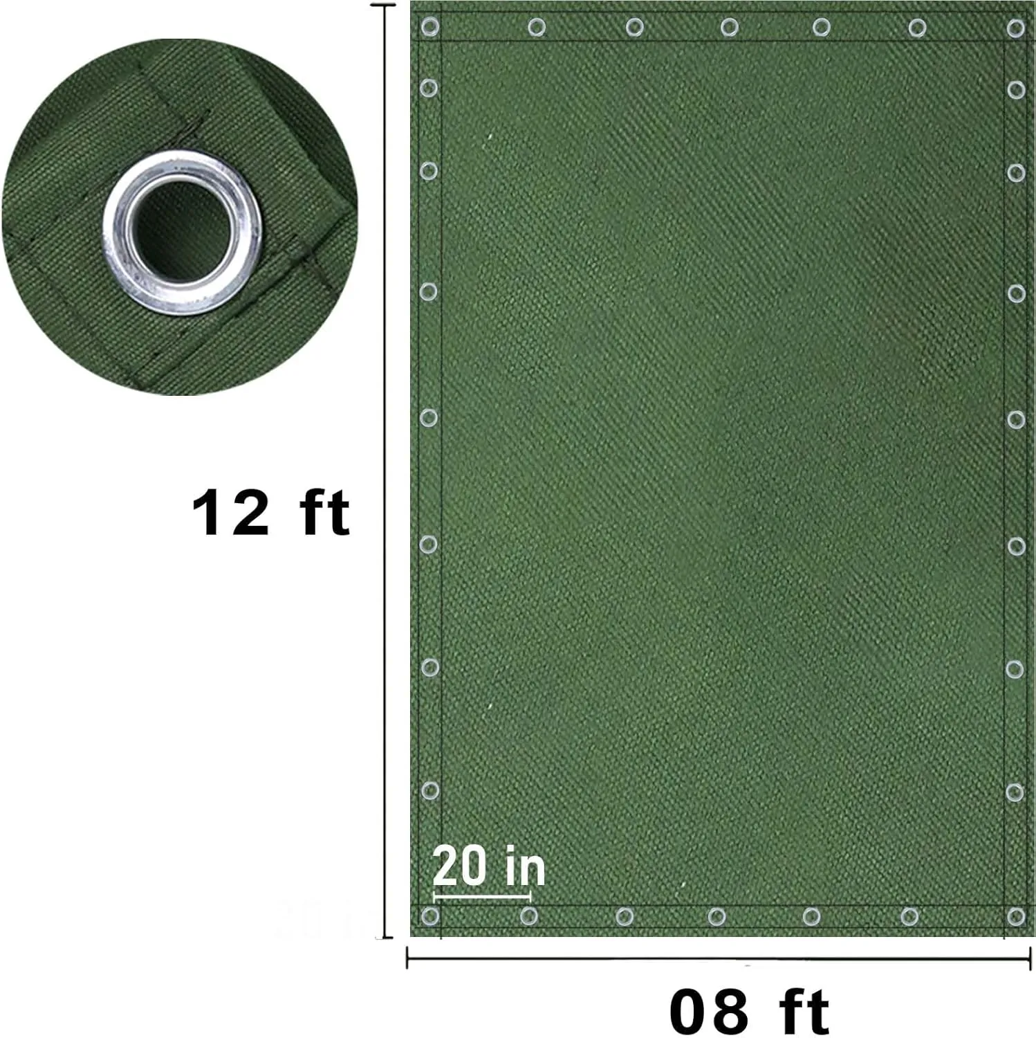 FoundGo Canvas Tarp 8x12ft Heavy Duty Waterresistant Tarps with Grommets, UV Resistant, 22 Mil Tarpaulin,14 oz Durable Cloth Covers for Car, Roof, Boat, Camp, Canopy, Woodpile with Ropes-Green