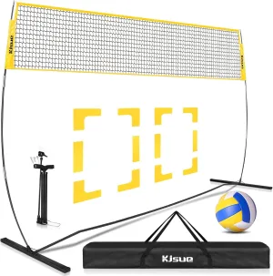 Freestanding Volleyball Net Set for Backyard - 12FT Portable Outdoor Volleyball Net Training Equipment with Soft Volleyball, Pump, Boundary Mark and Carry Bag for Park, Beach Games, Volleyball Sports