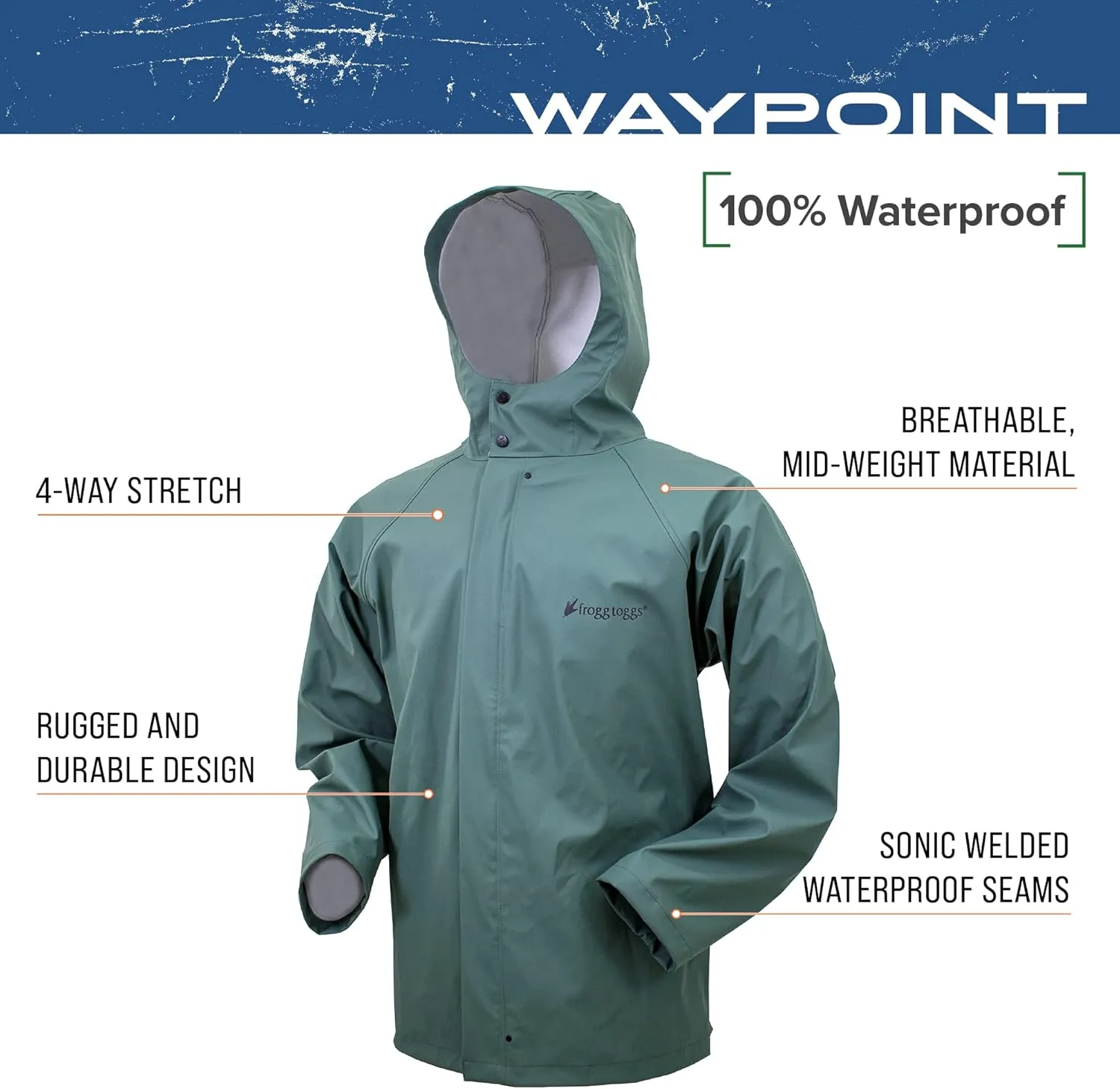 FROGG TOGGS Men's Waypoint Angler Waterproof, Durable Jacket with 4-Way Stretch