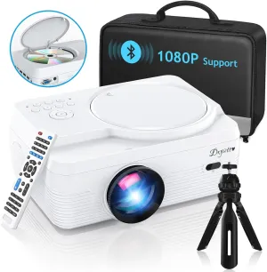 Full HD Bluetooth Projector Built in DVD Player, 12000LM 1080P Supported, Portable Mini DVD Projector for Outdoor Movies, 250" Home Theater, Compatible with iOS/Android/TV Stick/PS4/HDMI/USB/TF Card