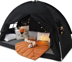 Full Size Bed Canopy Bed Tents Dream Tent on Bed Privacy Space Blackout Sleeping Tents Indoor Breathable Portable Cottage Drafty Room Floor (Large Black)
