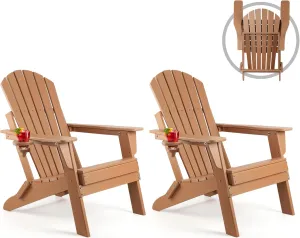 FUNBERRY Folding Adirondack Chair Set of 2, All Weather HDPE Fire Pit Chairs with Cup Holder for Outdoor