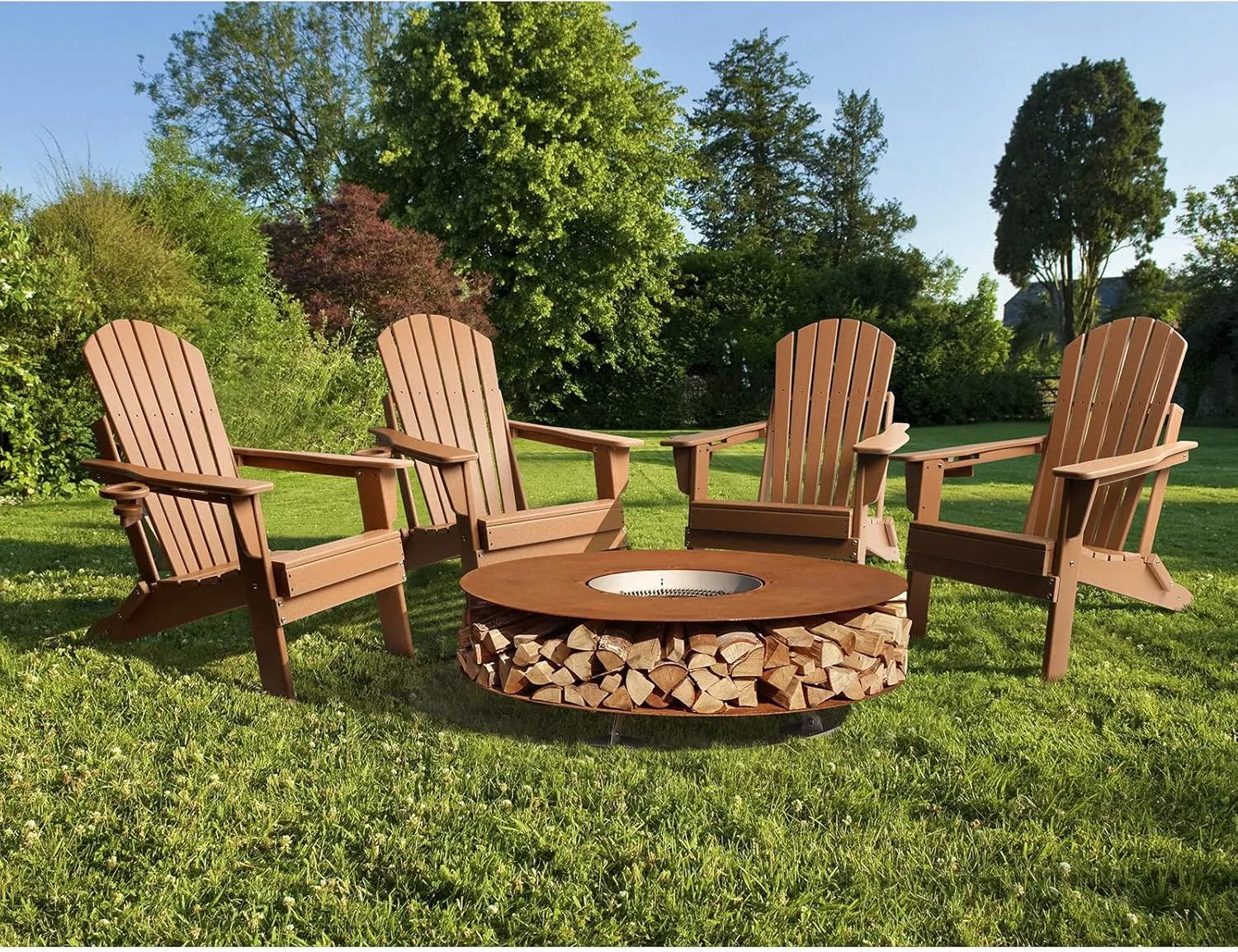 FUNBERRY Folding Adirondack Chair Set of 2, All Weather HDPE Fire Pit Chairs with Cup Holder for Outdoor