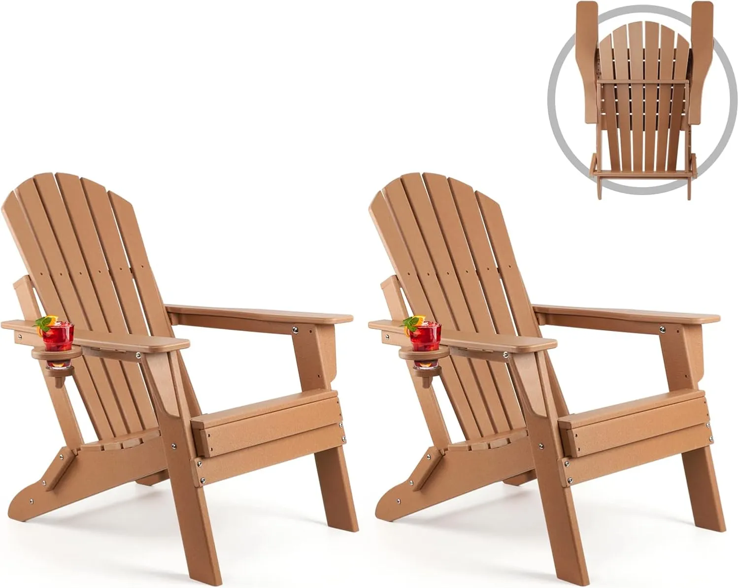 FUNBERRY Folding Adirondack Chair Set of 2, All Weather HDPE Fire Pit Chairs with Cup Holder for Outdoor