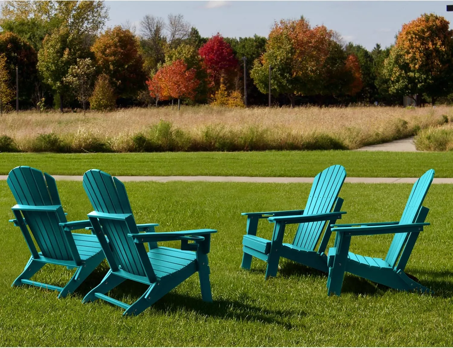 FUNBERRY Folding Adirondack Chair Set of 4, All Weather HDPE Fire Pit Chairs with Cup Holder for Outdoor